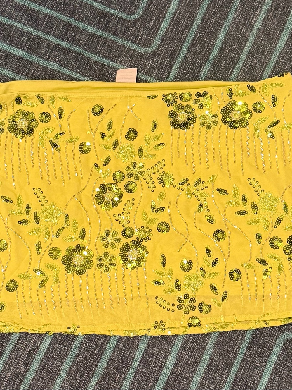 Sequin and Bead Embellished Lime Green Mini Skirt - Picture 4 of 9
